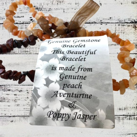 Gemstone Stretch Bracelet Genuine Peach Aventurine + Poppy Jasper lot of 3 NEW - Picture 5 of 6